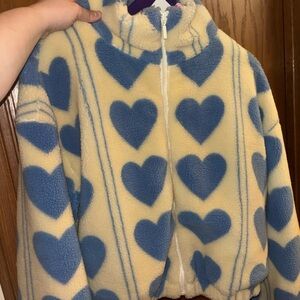 Cider Cream & Blue Heart Fleece Jacket - Zip Front